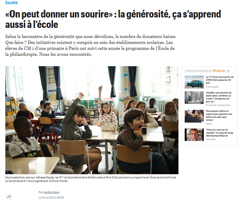 30 mai 2022 - « A l’école de la générosité » - Le Parisien